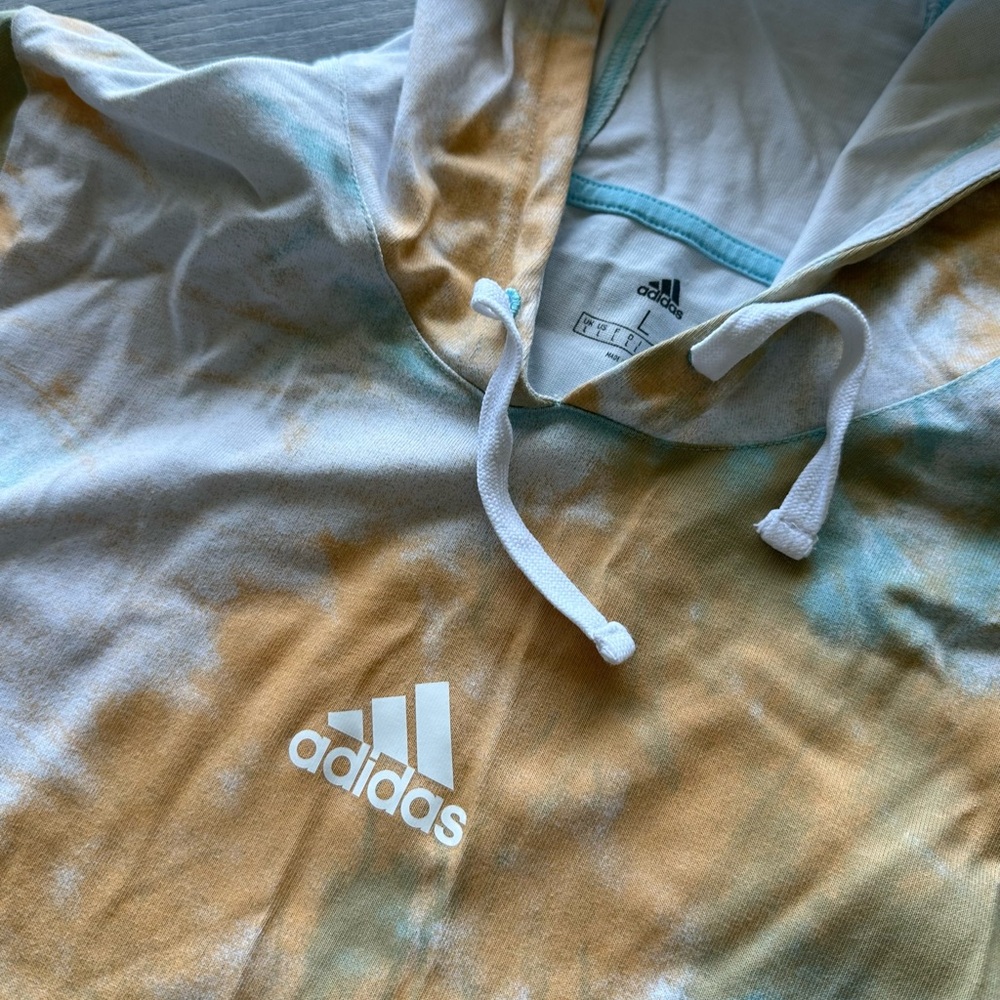 Adidas Men's Blue and Orange Tie-Dye Sweater - Picture 6 of 7